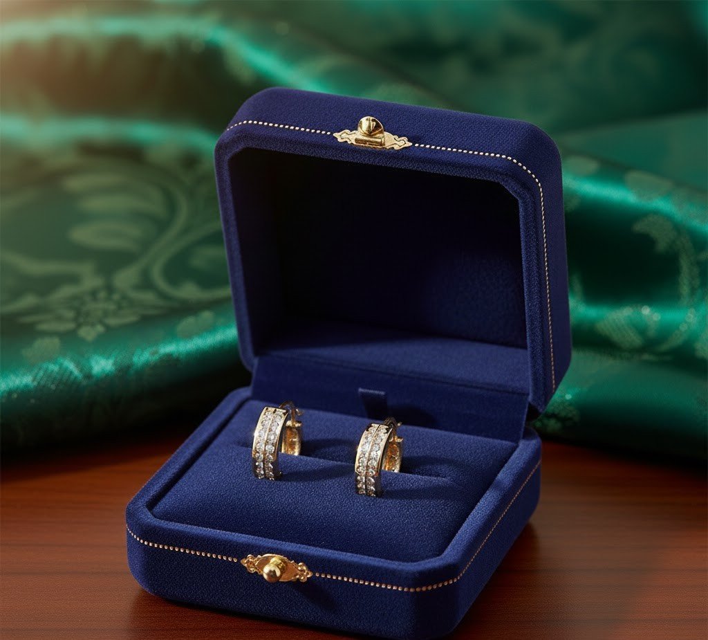 Elegant Rose Gold Dual-Row Crystal Channel Huggie Earrings – Sophisticated Small Hoops for Office & Party Wear