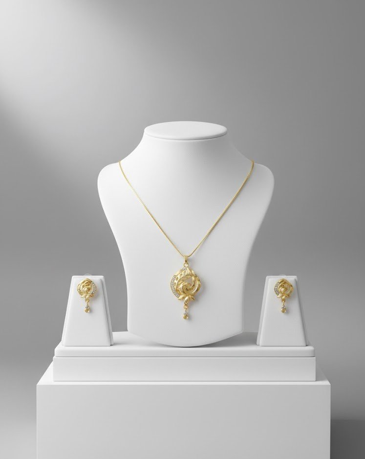1 Gram Gold Plated "Bloom" Pendant Set with Matching Earrings