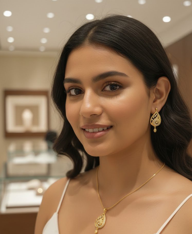 Elegant 1 Gram Gold Plated Teardrop Paisley Pendant Set with Matching Earrings – Designer Ethnic Jewellery for Women