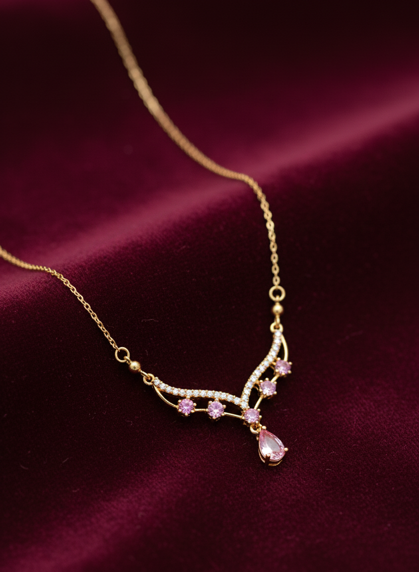 Dokia pendant - Delicate Pink Stone Floral Necklace